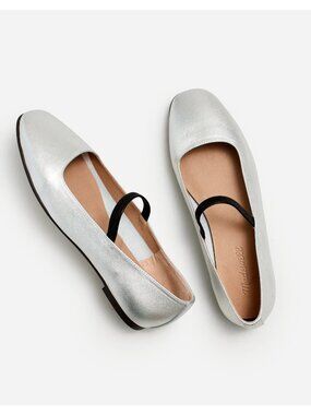 MADEWELL The Greta Leather Mary Jane Square Toe Ballet Flat Sz 8 Silver
